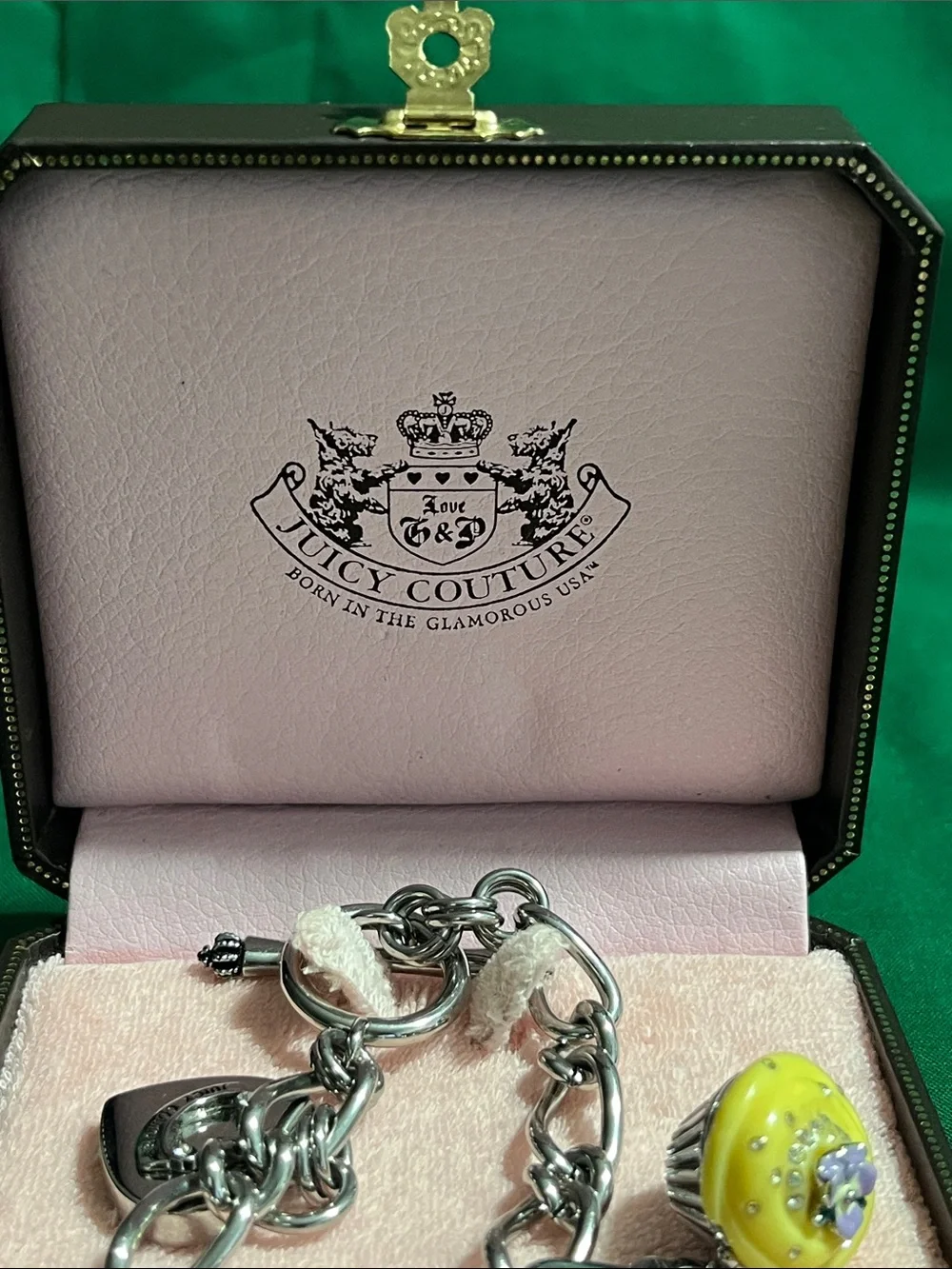 Juicy Couture Silver Chain Bracelet with Yellow Floral Enamel Cupcake  Charm